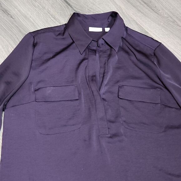 NY&Co Plum Purple Silky Long Sleeve Button Top - Picture 2 of 6